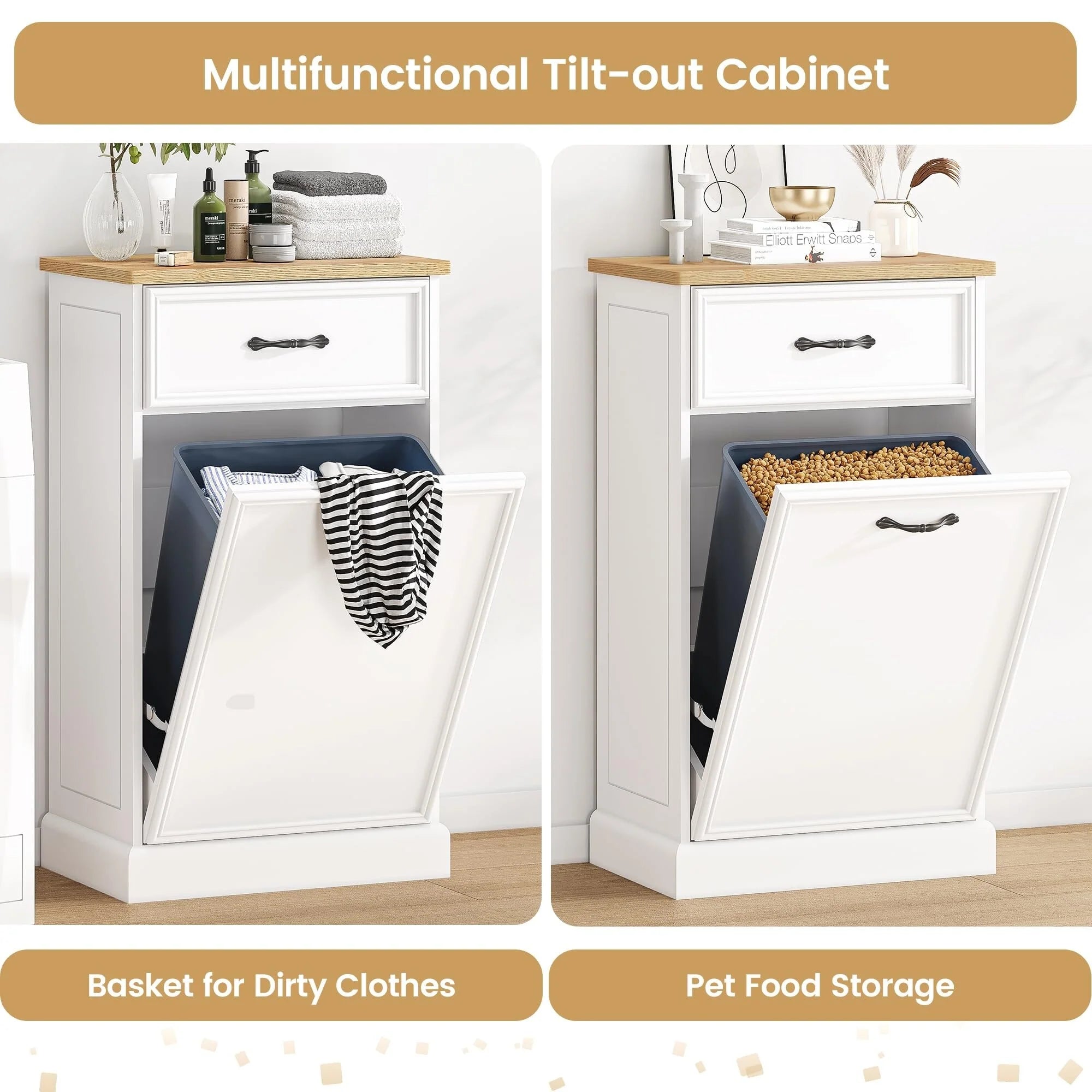 Kitchen Tilt Out Trash Can Cabinet with Drawer