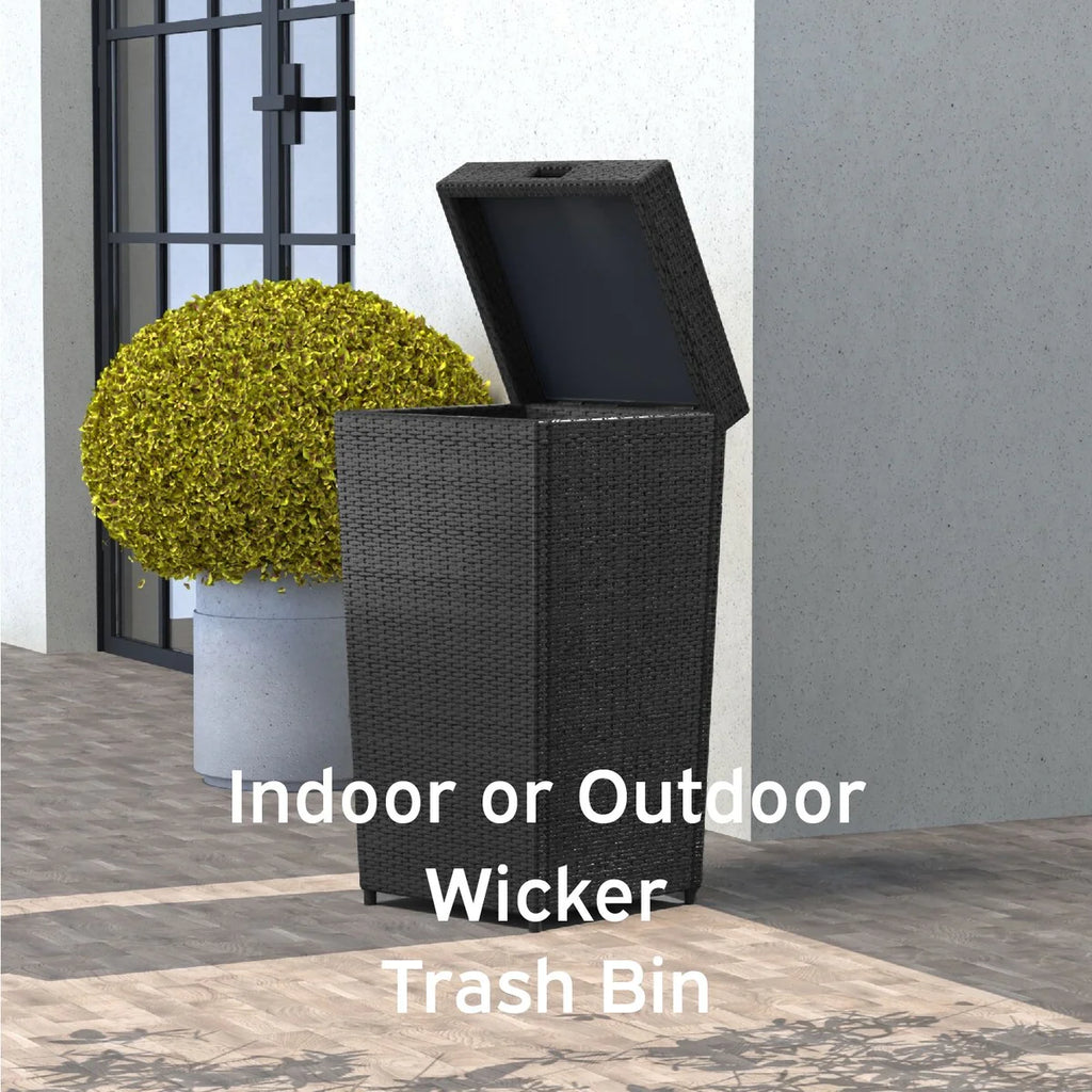 Nestl Outdoor Trash Can with Lid - 30 Gallon Durable Wicker Garbage Can for Patio