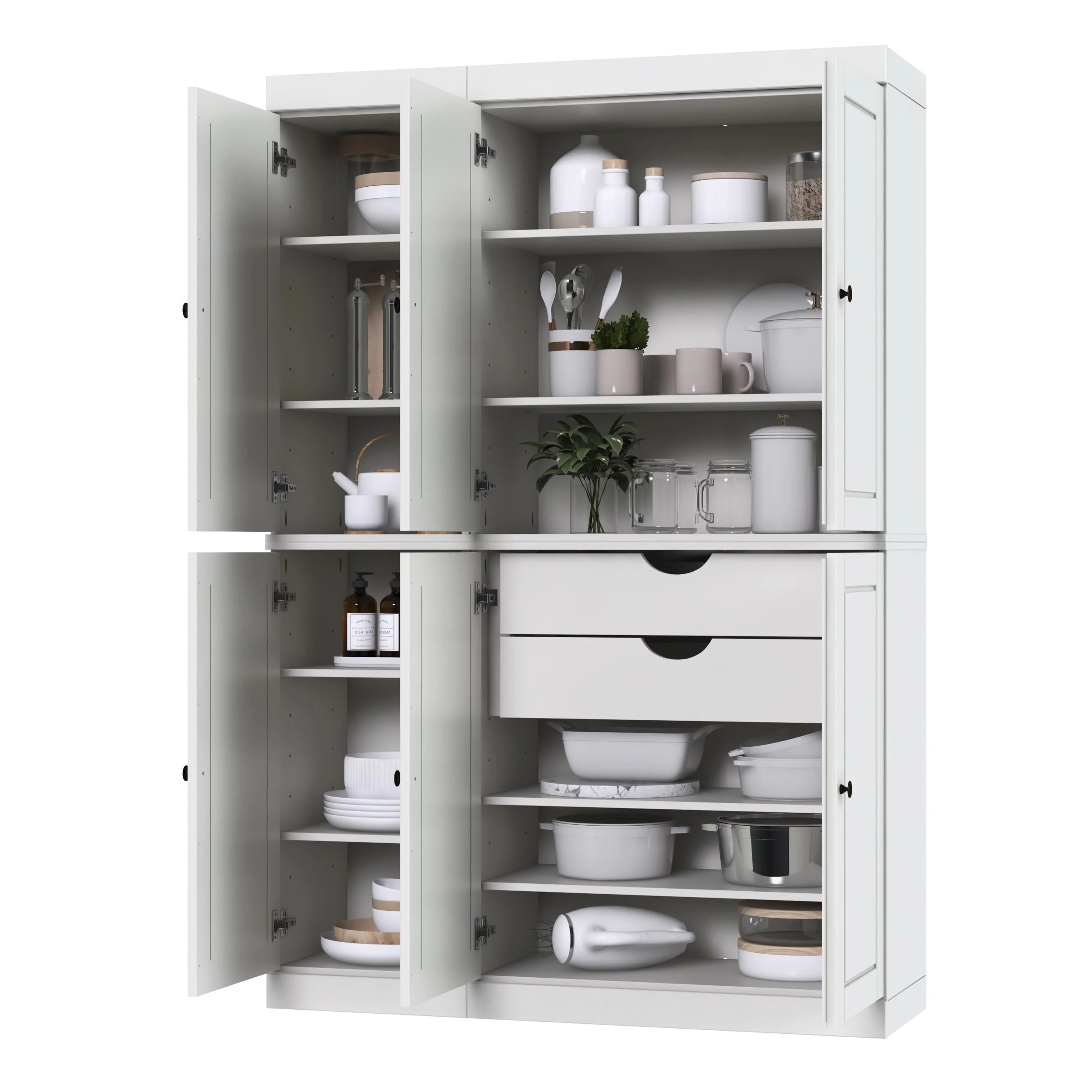 Palace Imports 100% Solid Wood China Pantry with Glass or Solid Wood Doors and 2-Drawers - 48.5" x 71.5"