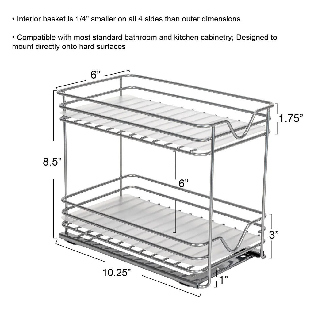 Household Essentials 2-Tier Brushed Nickel Spice Rack Organizer, Sliding Pantry Organizer