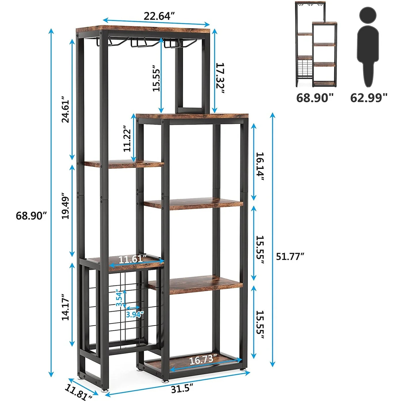 5-Tier Freestanding Floor Wine Baker Rack with Glass Holder & Wine Storage, Industrial Wine Display for Bar, Dining Room - N/A