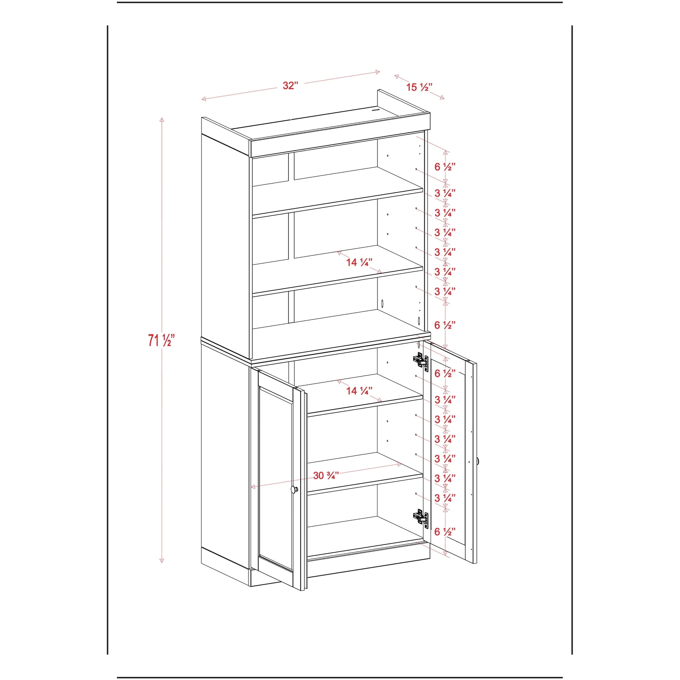 100% Solid Wood Kitchen Pantry Cabinet with 2 Clear Glass or Solid Wood Doors and 2-Drawer Organizer by Palace Imports