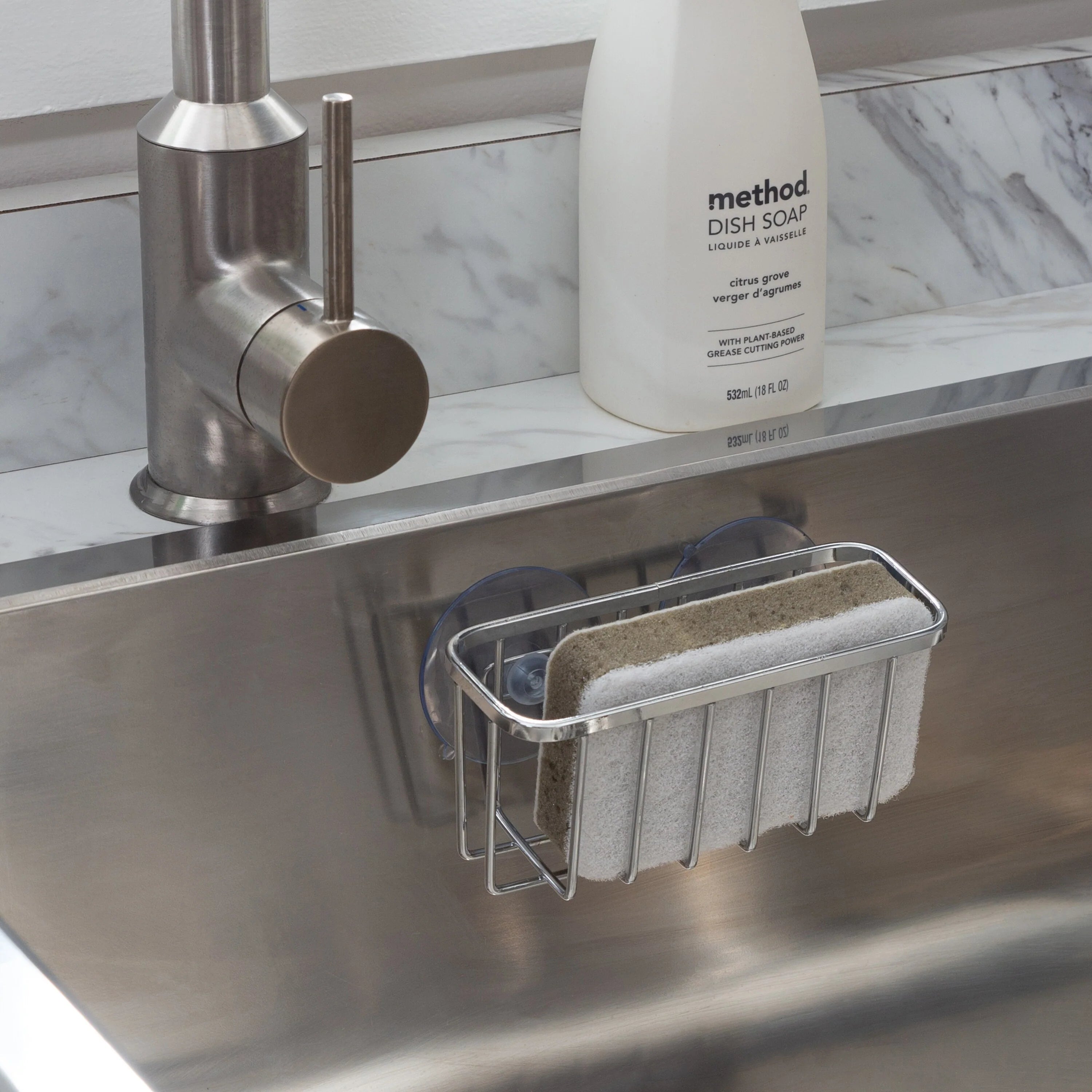 Simply Kitchen Details Silvertone Chrome Iron Suction-mount Sponge Holder - 5.5" x 2.0" x 2.5"