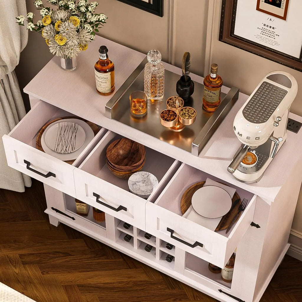 47" Farmhouse Bar Cabinet with Storage and LED - N/A