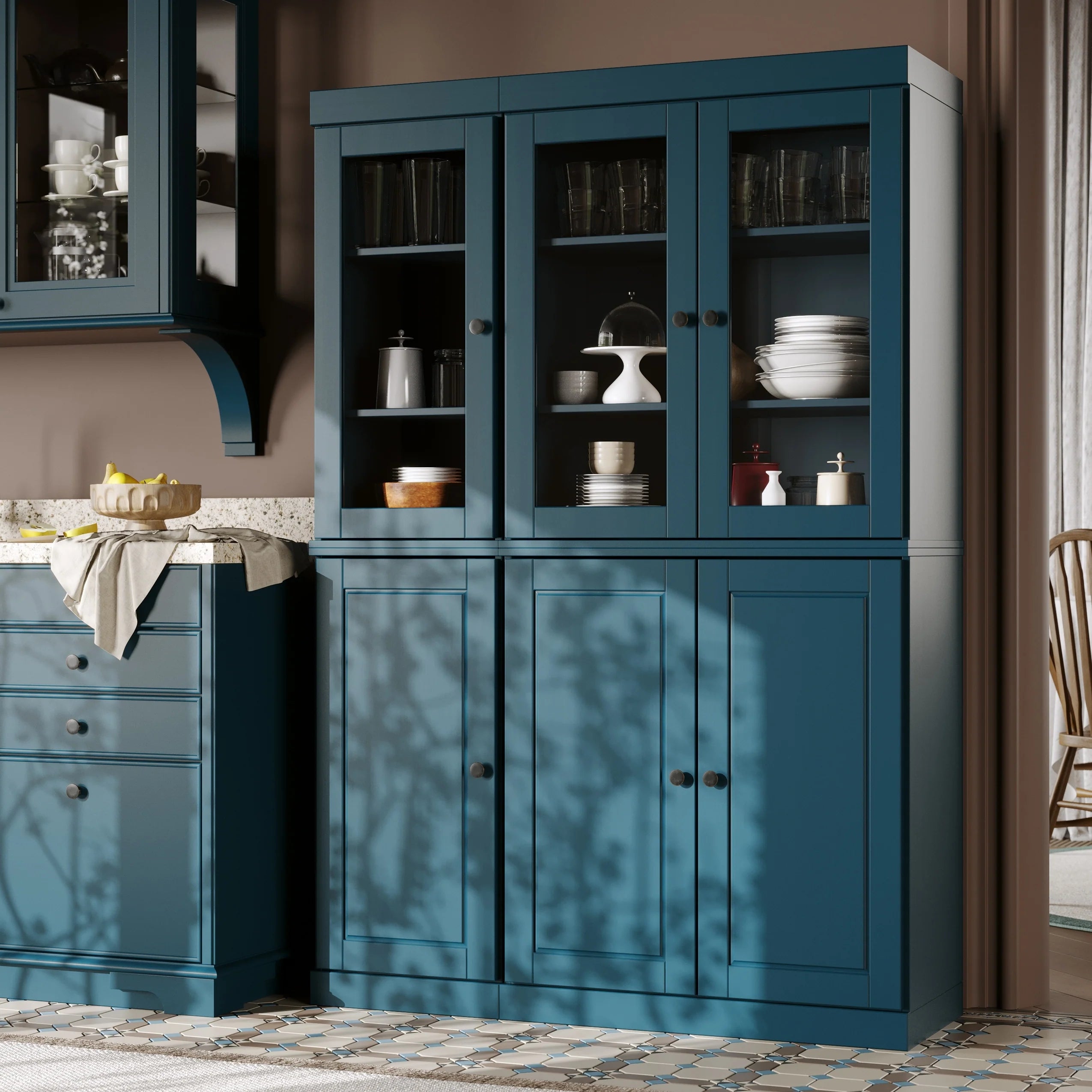 Palace Imports 100% Solid Wood China Pantry with Glass or Solid Wood Doors and 2-Drawers - 48.5" x 71.5"
