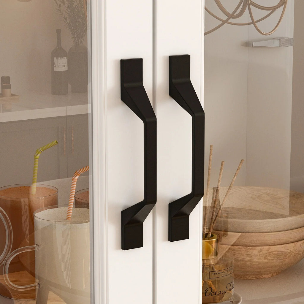 78.7"Modular White Curio Bookcase Cabinet w/Glass Doors Buffet Display