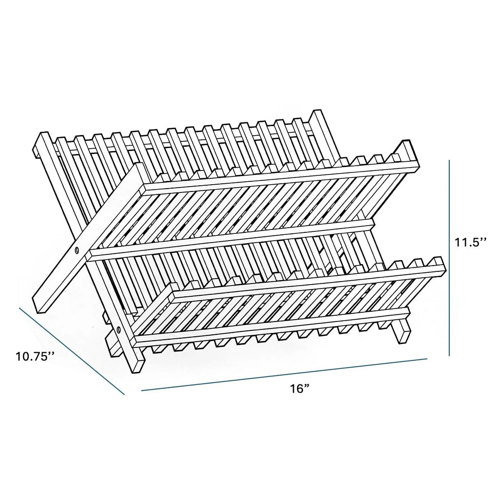 Bamboo Dish Drying Rack - 2-Tier Collapsible & Foldable Countertop Organizer, Natural Eco-Friendly Wood, Space-Saving Design