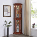 Corner Curio Cabinet with Lights Adjustable Tempered Glass Shelve