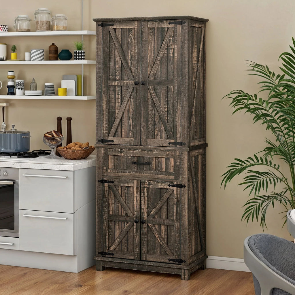 Moasis 64" Farmhouse Tall Kitchen Pantry Storage Cabinet with 2 Drawers & Doors