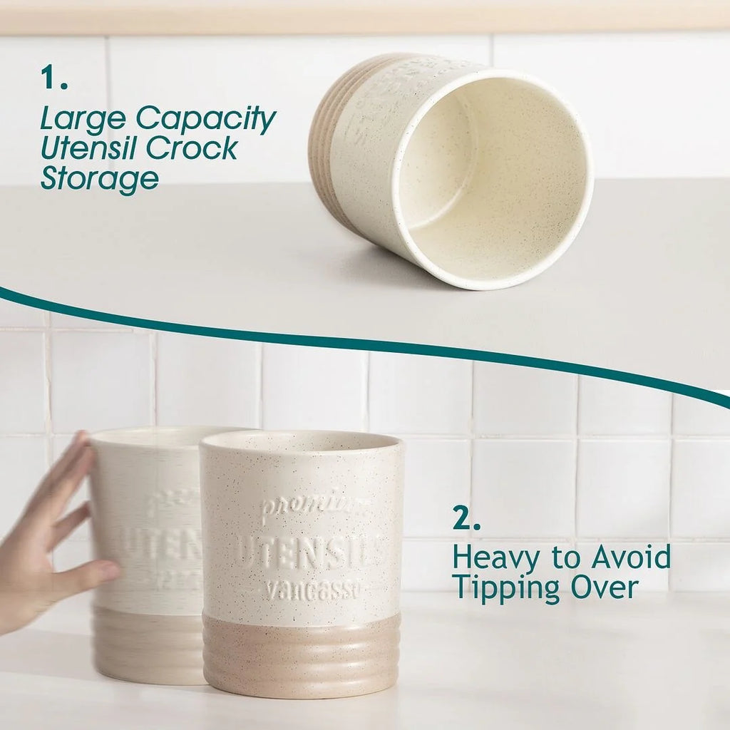 LOVECASA Ceramic 7.2" Large Utensil Holder for Kitchen Countertop