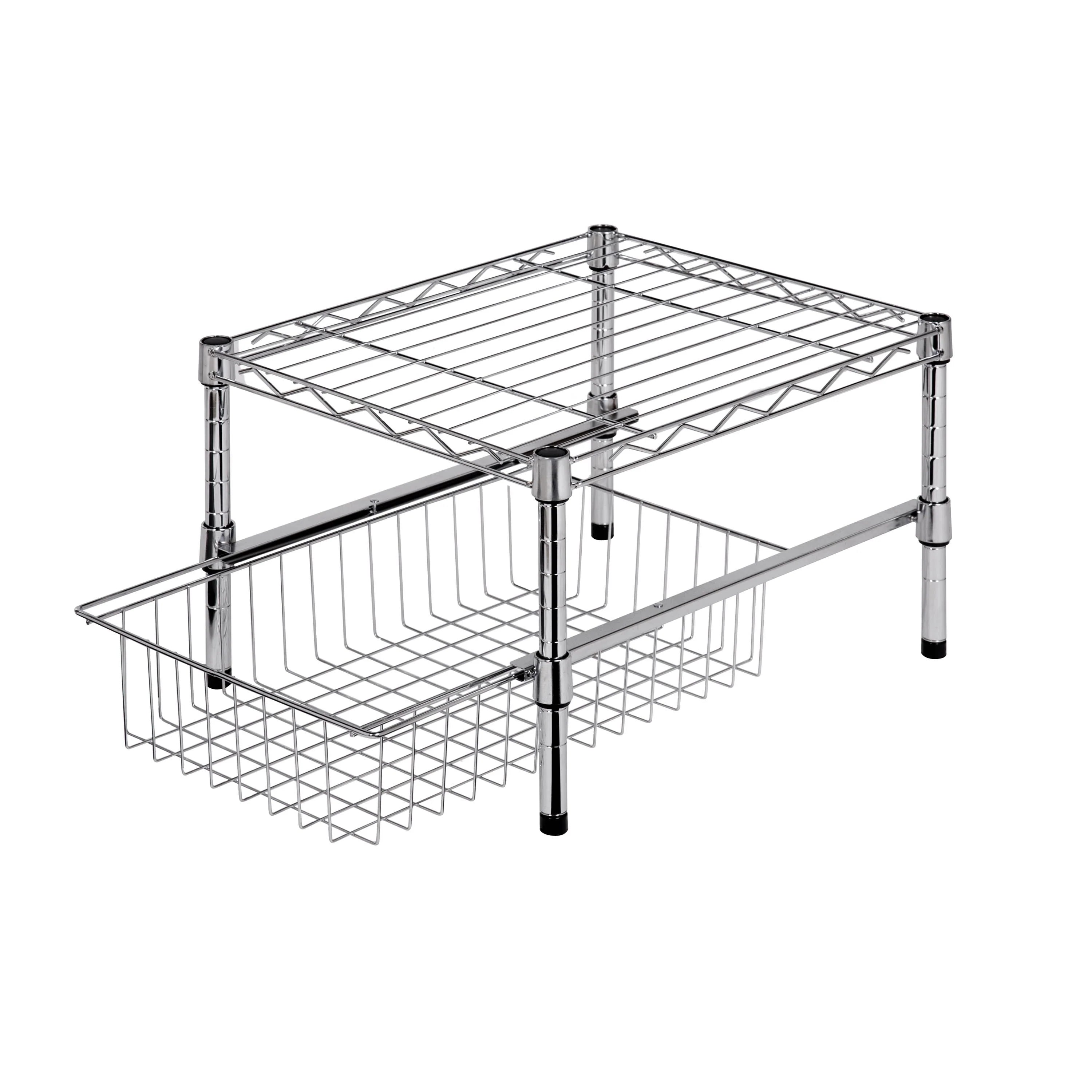 Honey-Can-Do Chrome Cabinet or Sink Organizer with Basket and Shelf