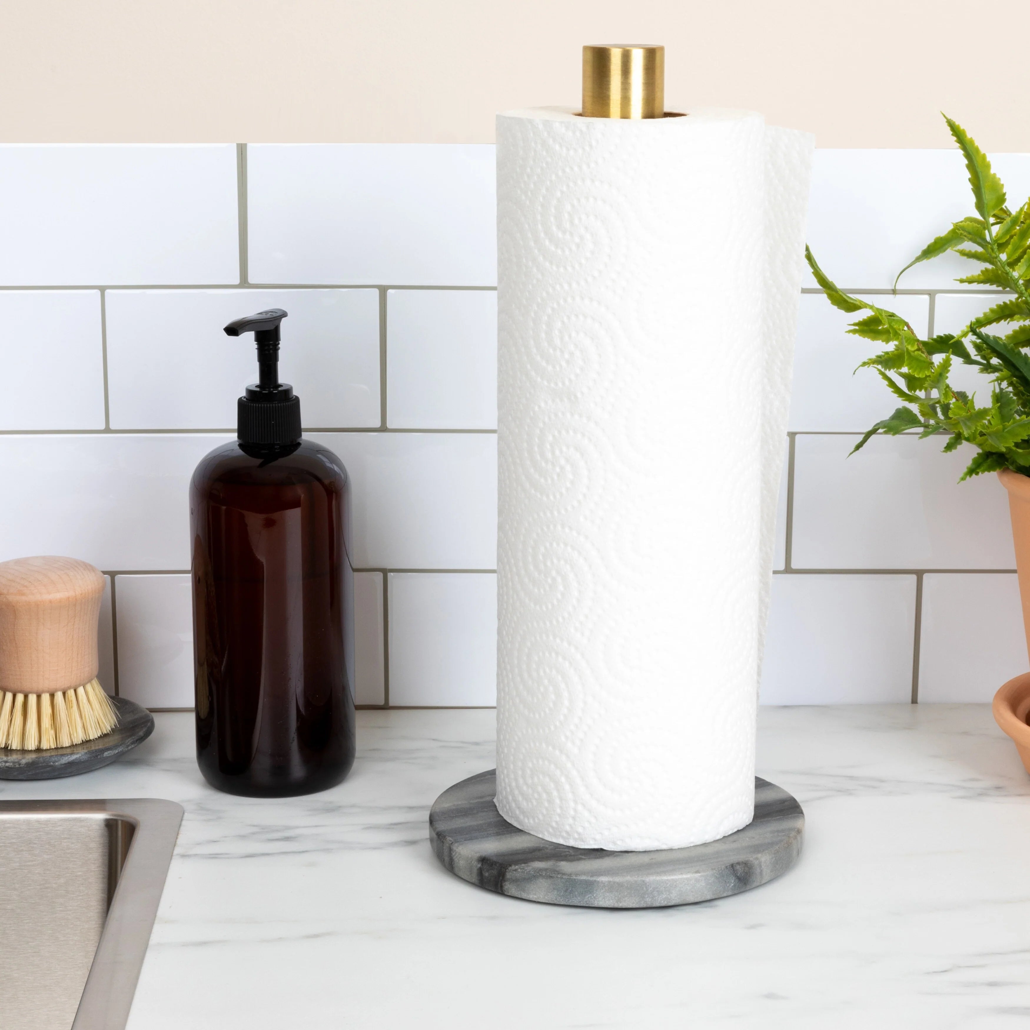 Marble Paper Towel Holder with Brass Accent Band