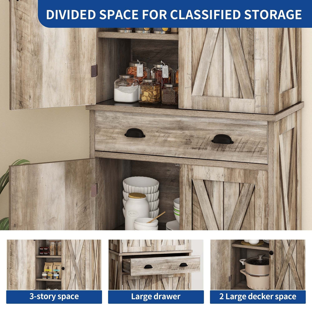 Moasis Farmhouse Freestanding 72'' Kitchen Pantry Storage Cabinet Cupboard with Drawer Adjustable Shelves