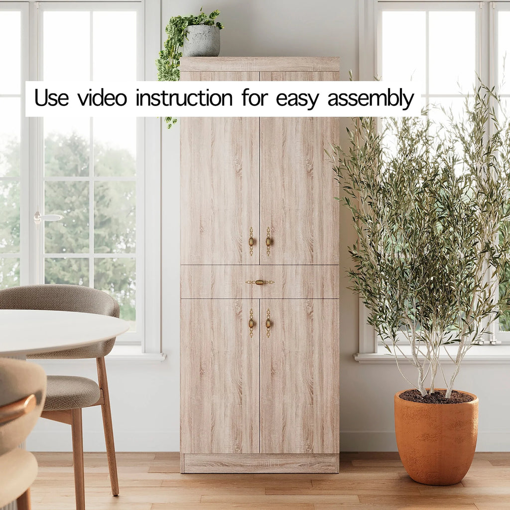 Living Skog Monti Food Pantry Storage Kitchen Cabinet with Adjustable Shelves and Drawer