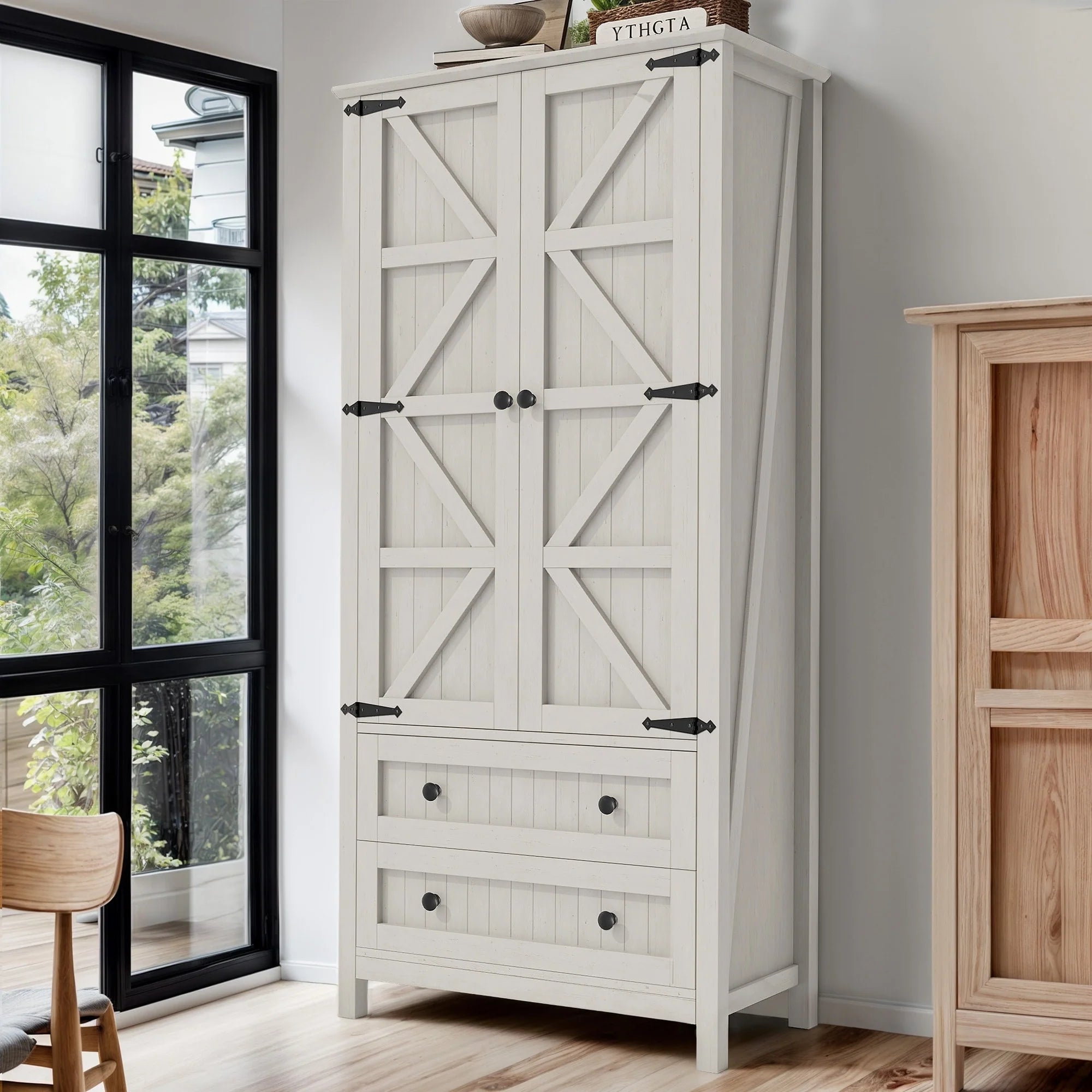 Moasis 64" Farmhouse Tall Kitchen Pantry Storage Cabinet with 2 Drawers & Doors