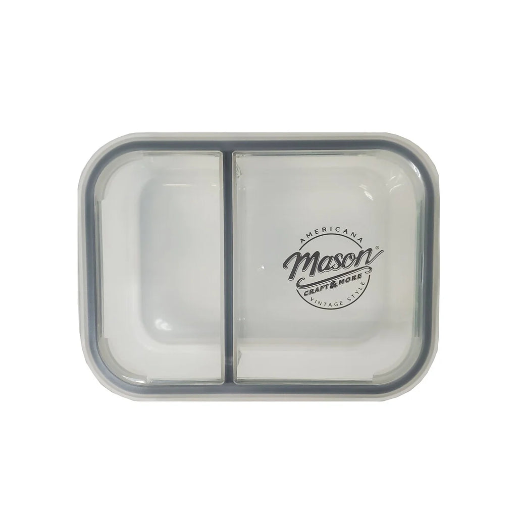 Mason Craft & More 33oz Rectangular 2.5 Section Glass Food Storage with Gray Gasket - Set of 6