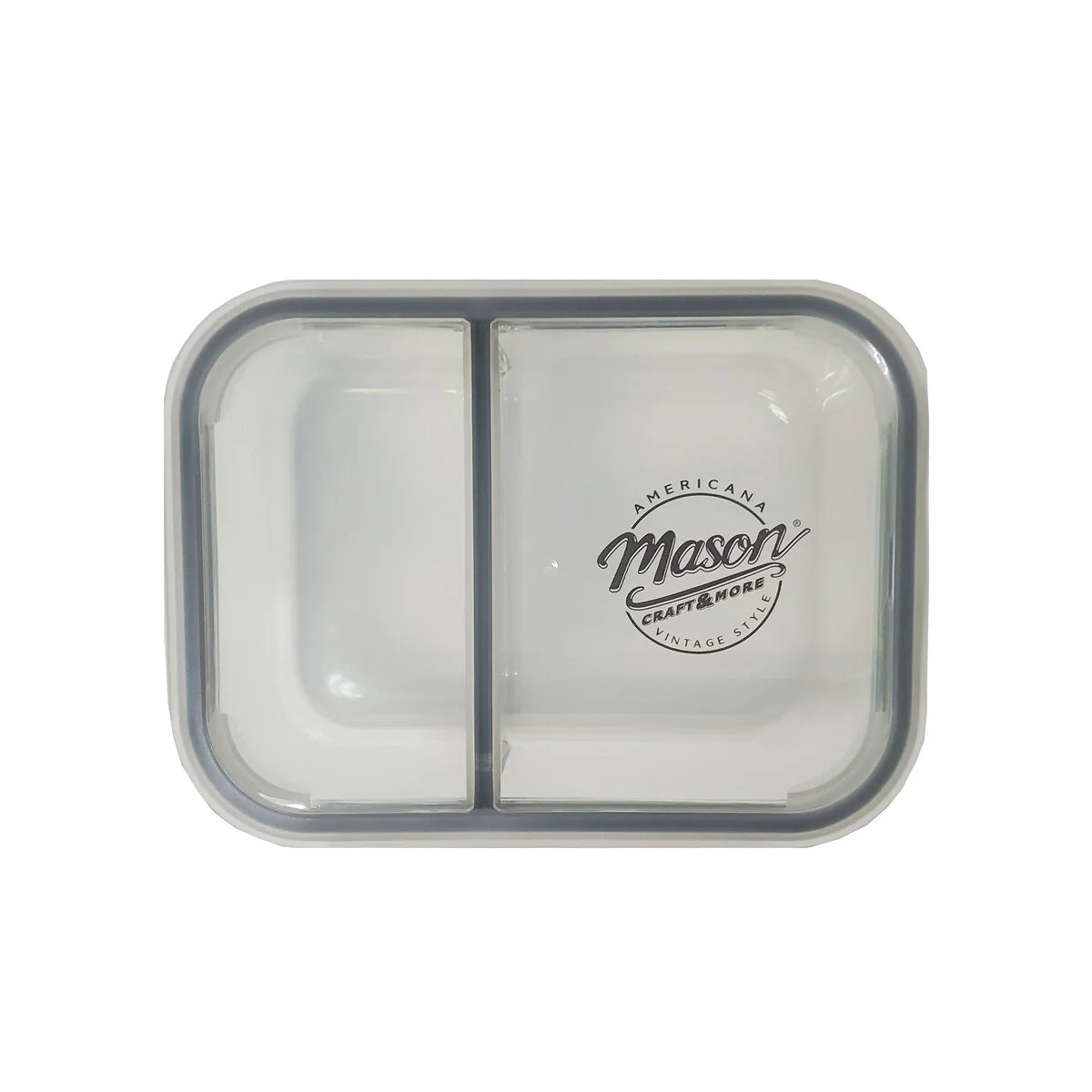 Mason Craft & More 33oz Rectangular 2.5 Section Glass Food Storage with Gray Gasket - Set of 6
