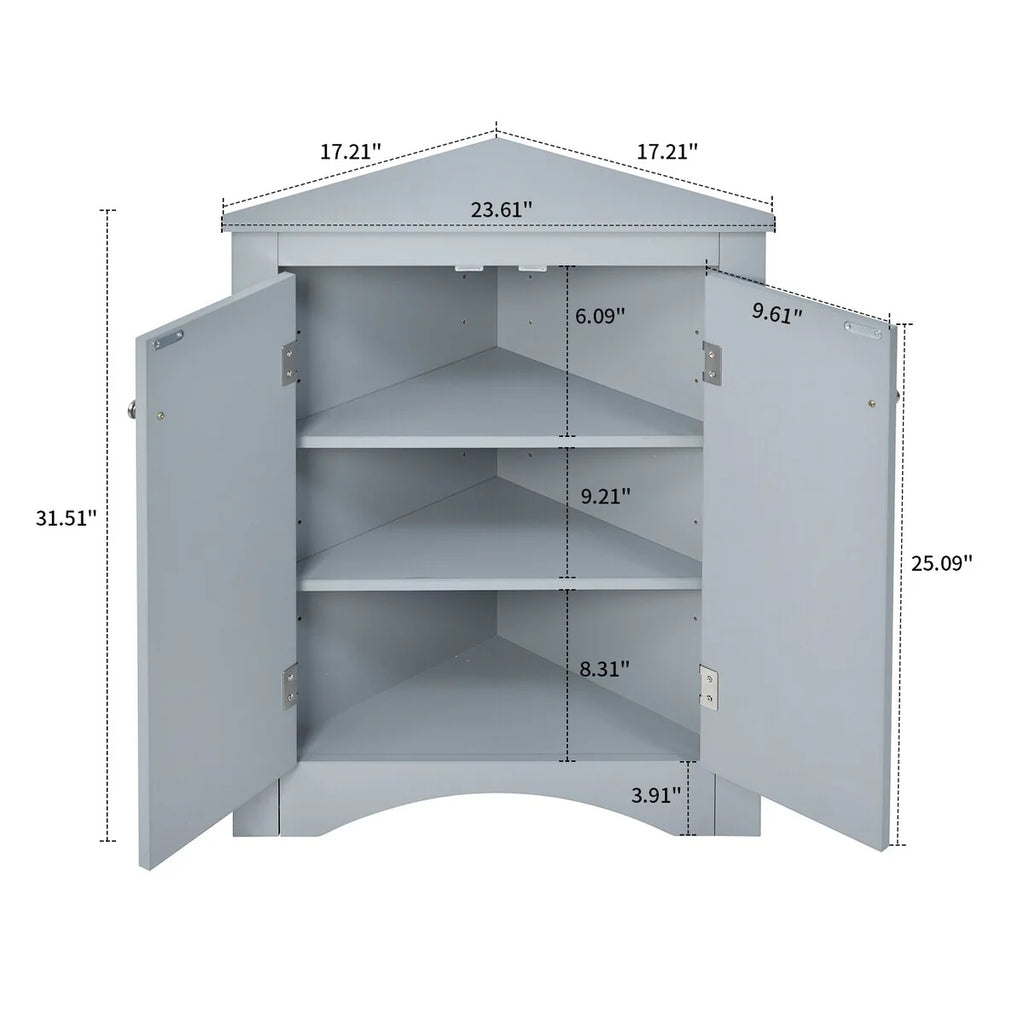 Modern Stylish Triangle Corner Storage Cabinet with Two Adjustable Internal Shelves