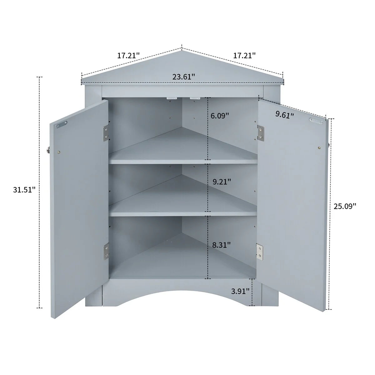 Modern Stylish Triangle Corner Storage Cabinet with Two Adjustable Internal Shelves