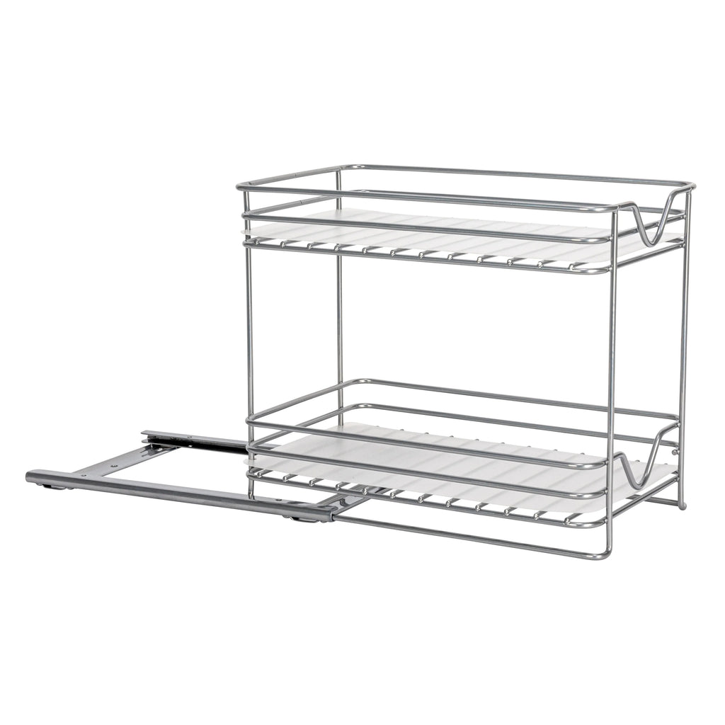 Household Essentials 2-Tier Brushed Nickel Spice Rack Organizer, Sliding Pantry Organizer
