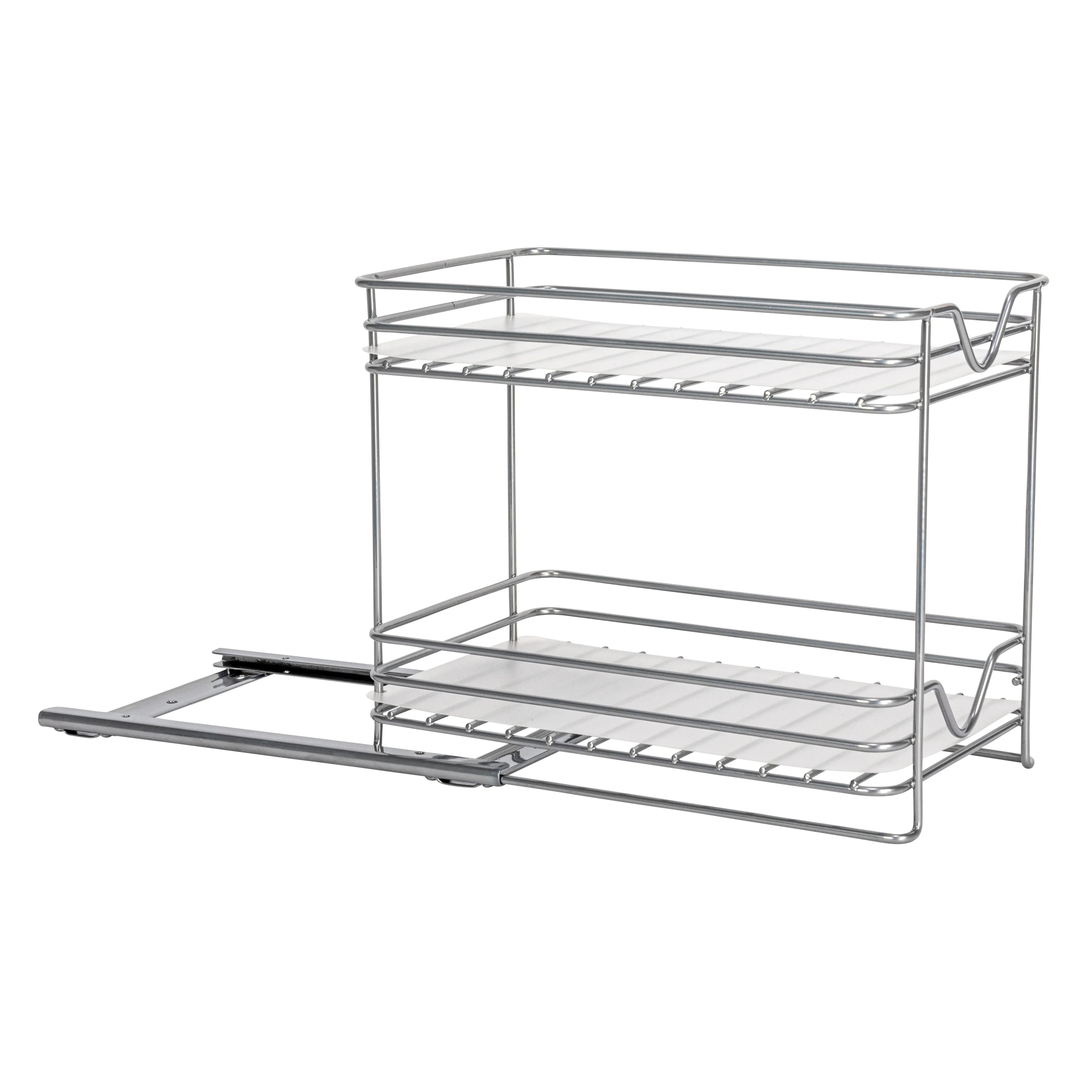 Household Essentials 2-Tier Brushed Nickel Spice Rack Organizer, Sliding Pantry Organizer