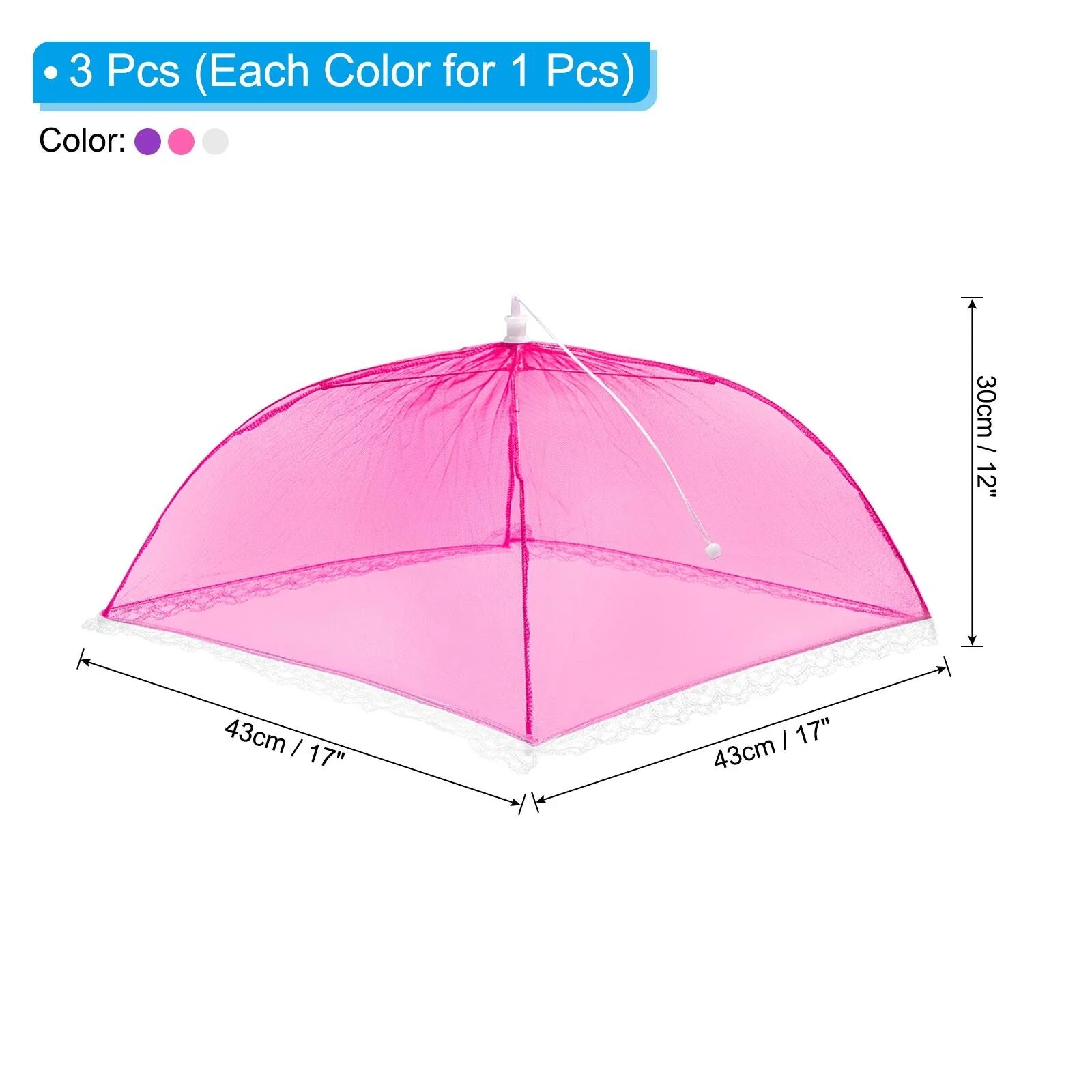 17"x17" Mesh Food Covers Set, 3 Pcs Collapsible Food Tent Umbrella