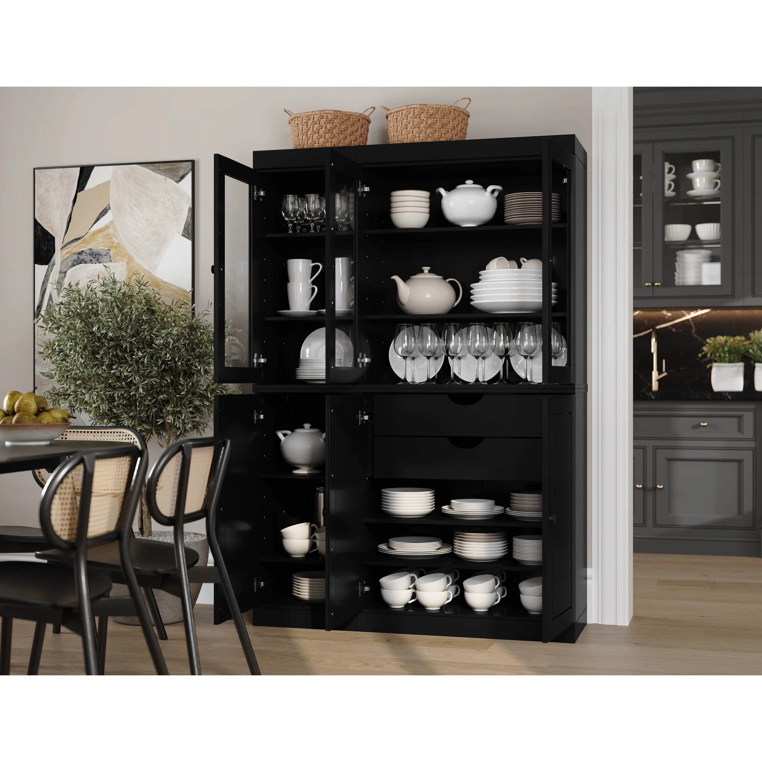 Palace Imports 100% Solid Wood China Pantry with Glass or Solid Wood Doors and 2-Drawers - 48.5" x 71.5"