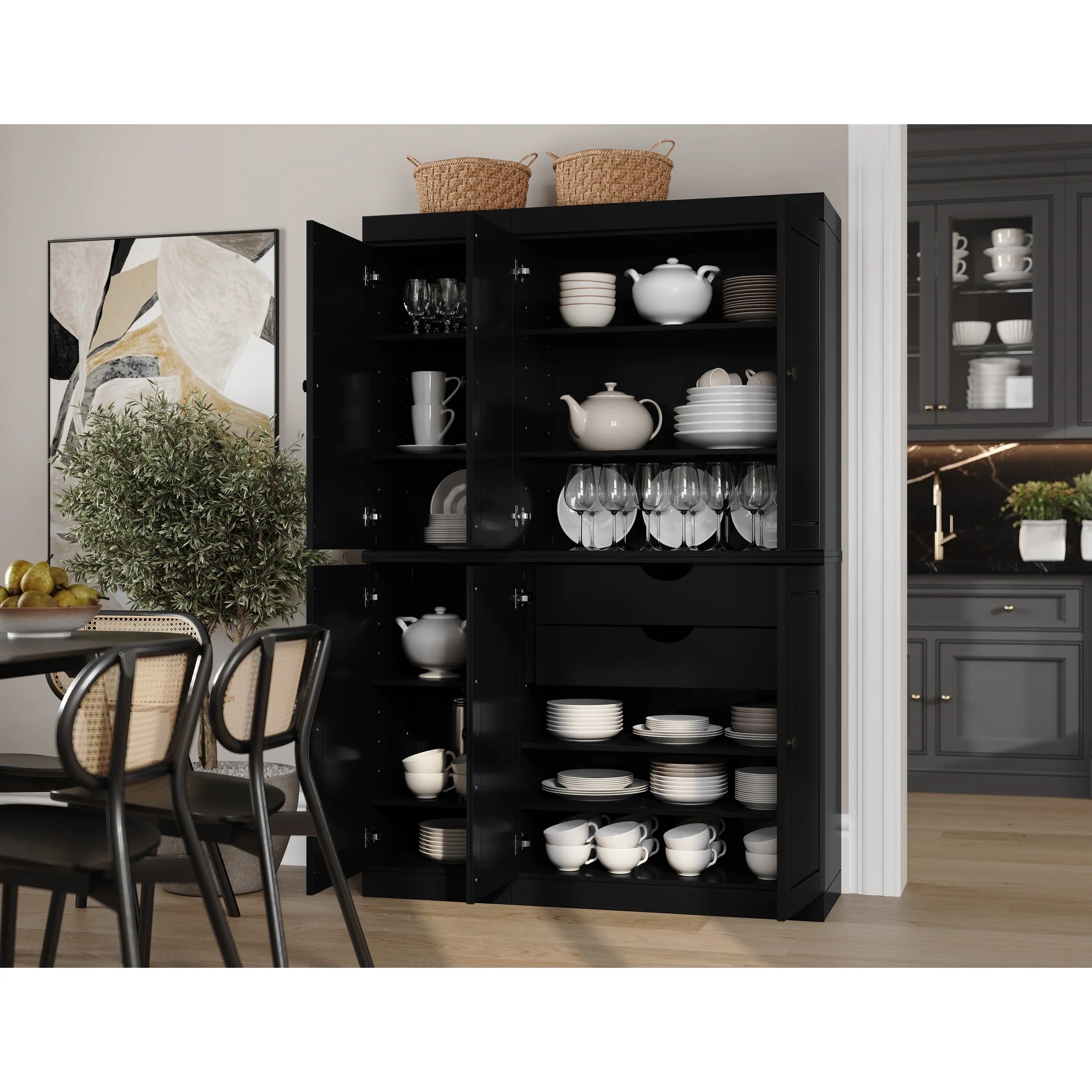 Palace Imports 100% Solid Wood China Pantry with Glass or Solid Wood Doors and 2-Drawers - 48.5" x 71.5"