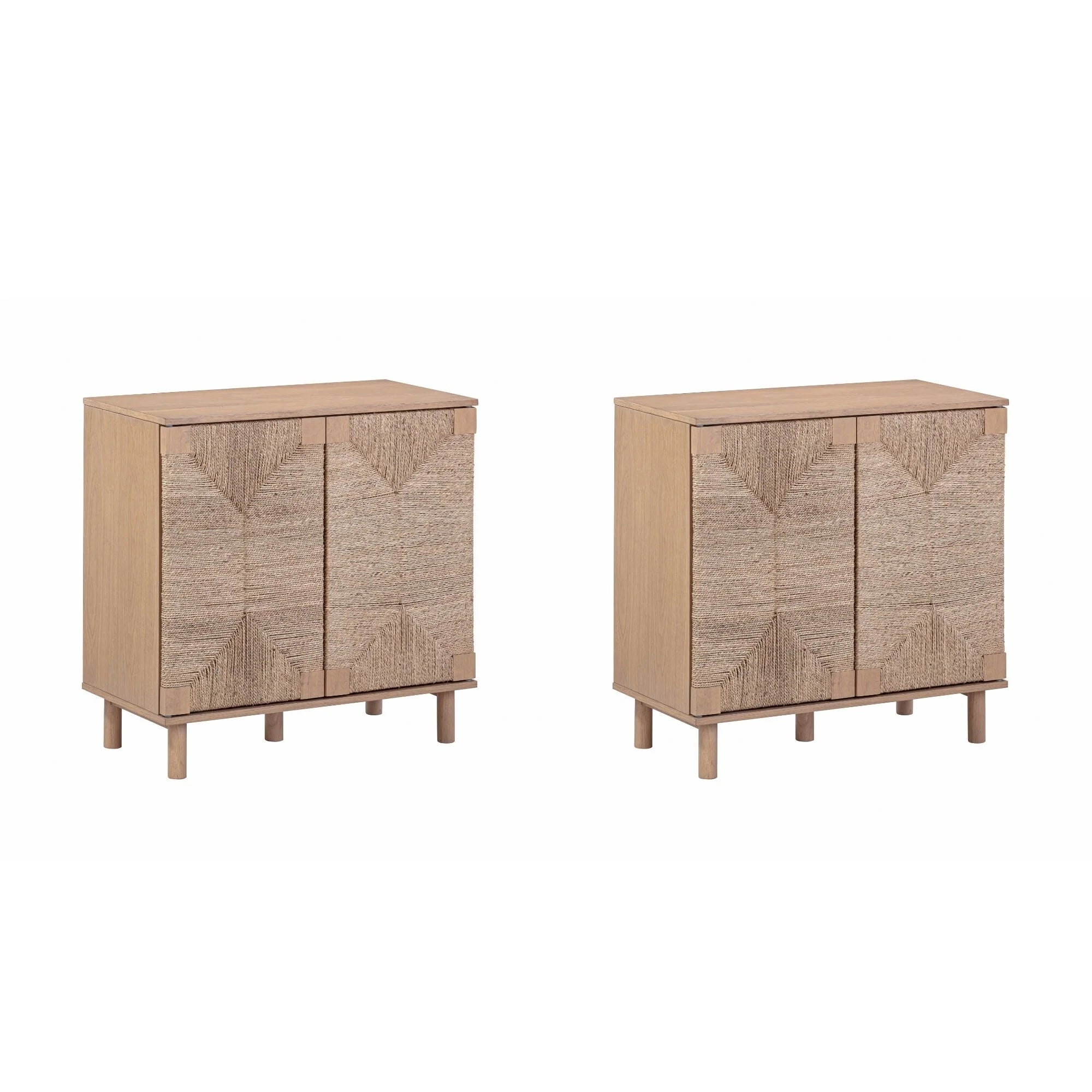 Nathan James Beacon Wood Accent Cabinet with Seagrass Doors and Adjustable Shelf