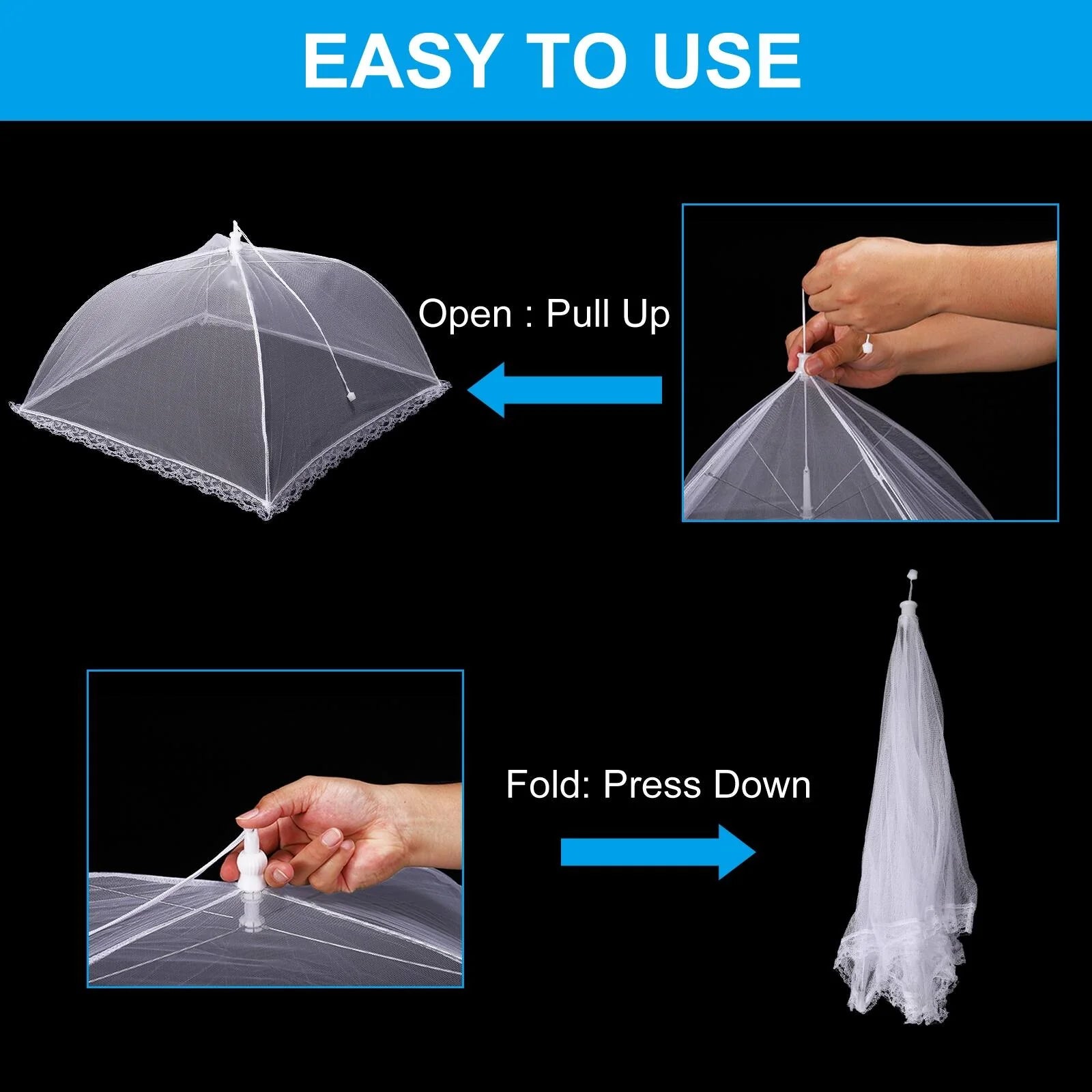 17"x17" Mesh Food Covers Set, 3 Pcs Collapsible Food Tent Umbrella