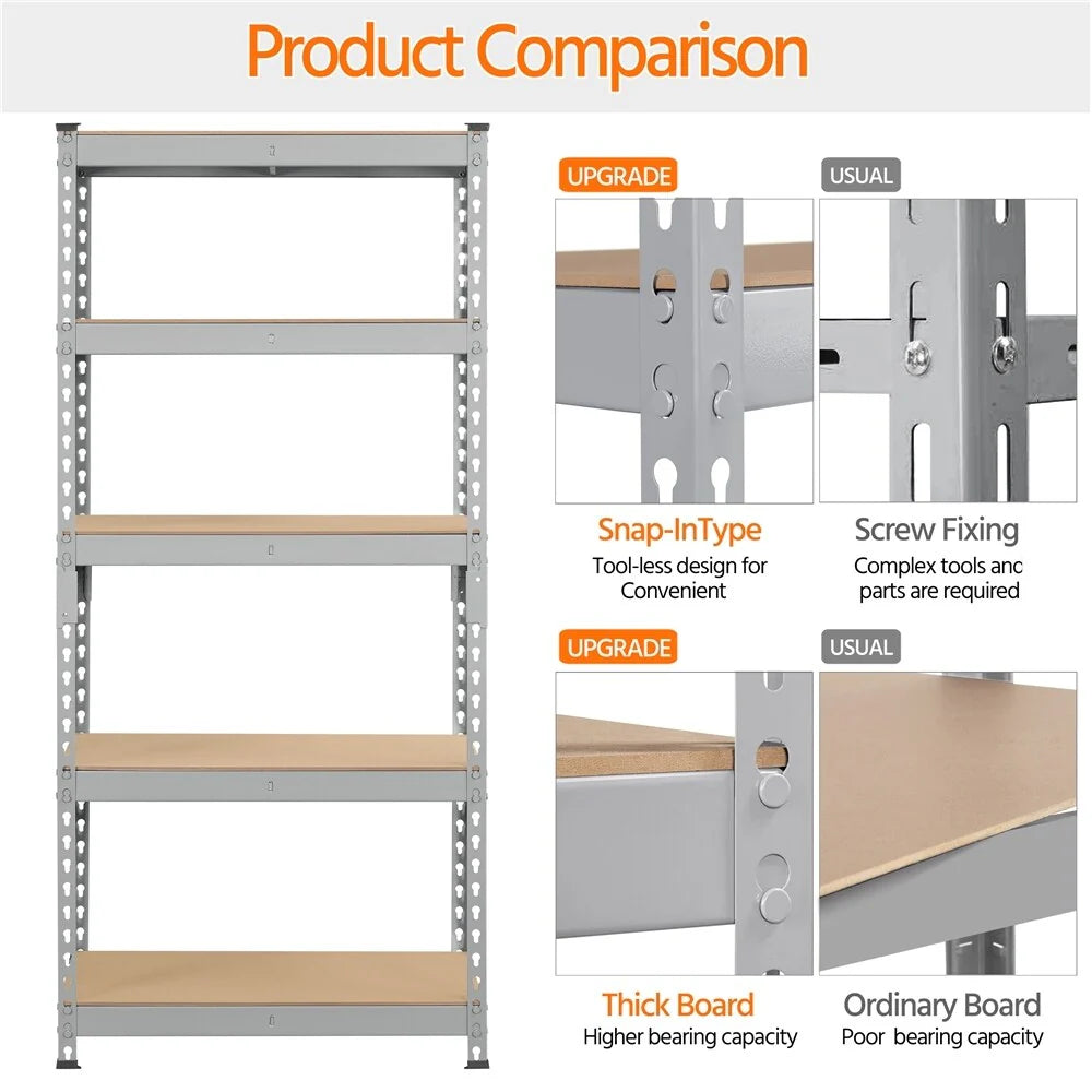 Yaheetech 5 Tiers Boltless Storage Shelf 330lb Capacity for Each Tier,Metal Frame MDF Wood Boards
