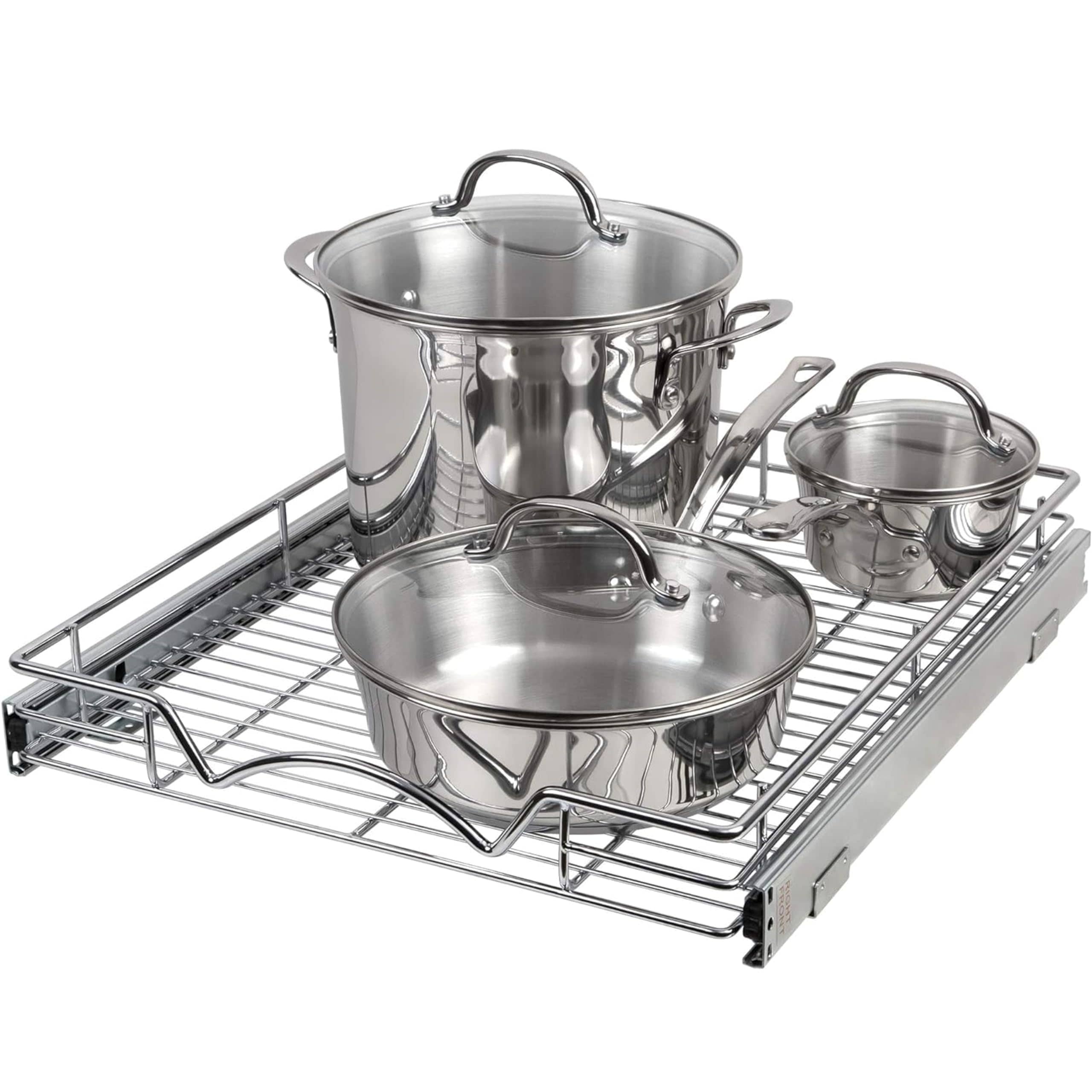Pull Out Cabinet Drawer Organizer, Heavy Duty- Steel Metal- Chrome Finish