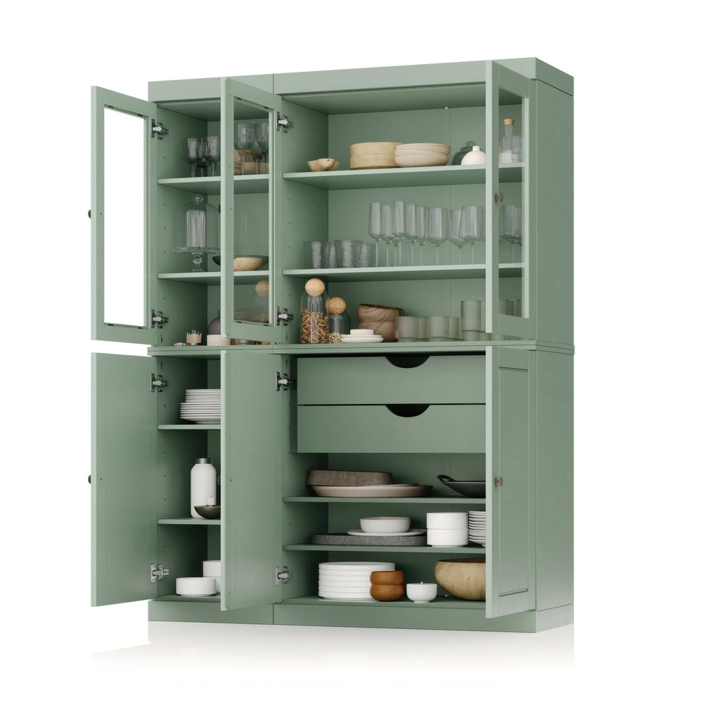 Palace Imports 100% Solid Wood China Pantry with Glass or Solid Wood Doors and 2-Drawers - 48.5" x 71.5"