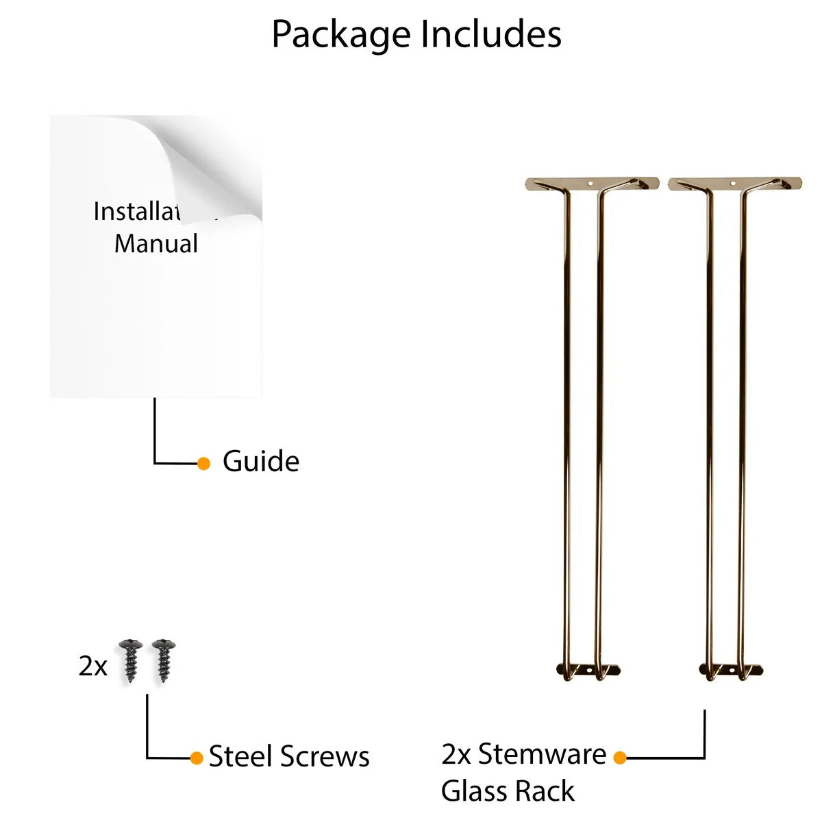 Wallniture Brix Stemware Wine Glass Rack Under Cabinet Storage Metal Glass Hanger (Set of 2)