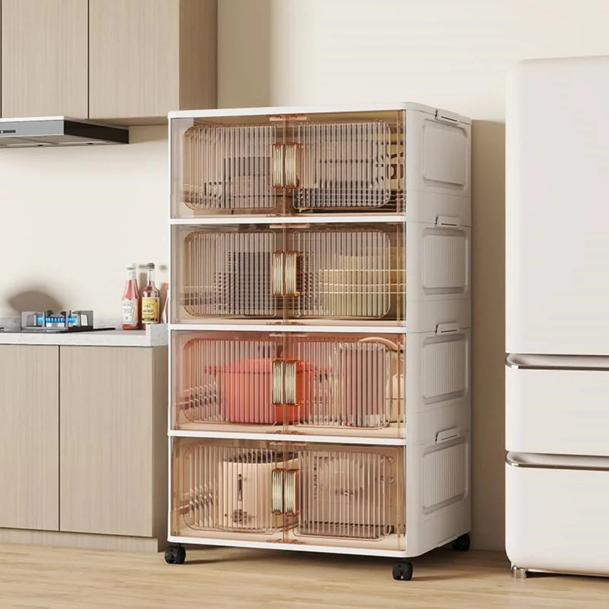 Stackable Closet Organizer Collapsible Storage Bins with Lids Organizer with Wheels for Home, Kitchen, Office