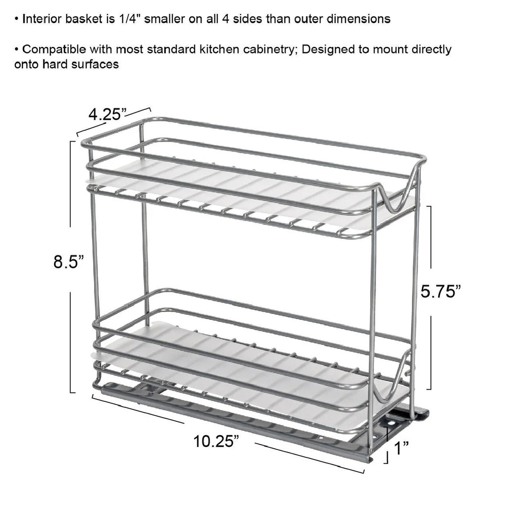Household Essentials 2-Tier Brushed Nickel Spice Rack Organizer, Sliding Pantry Organizer