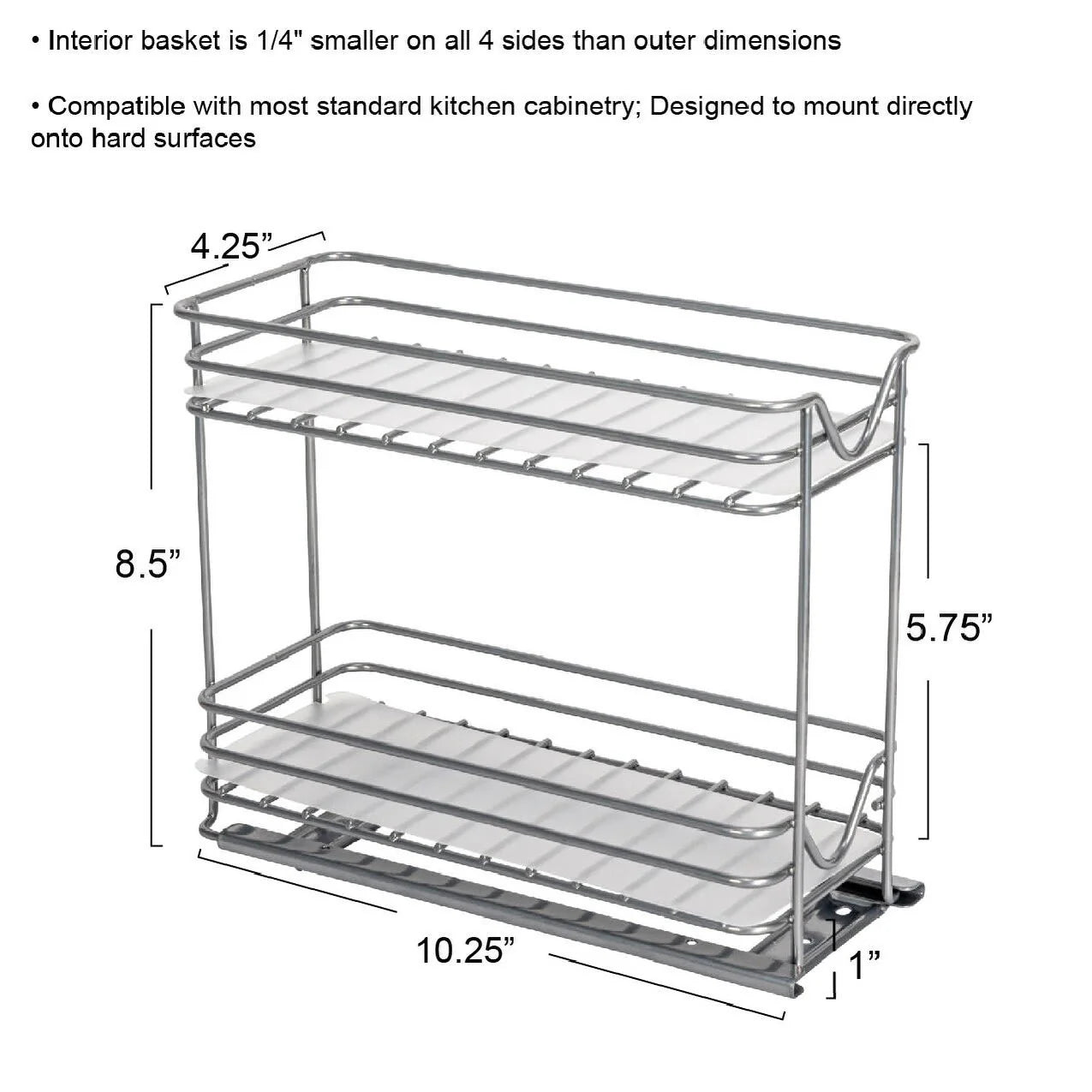 Household Essentials 2-Tier Brushed Nickel Spice Rack Organizer, Sliding Pantry Organizer