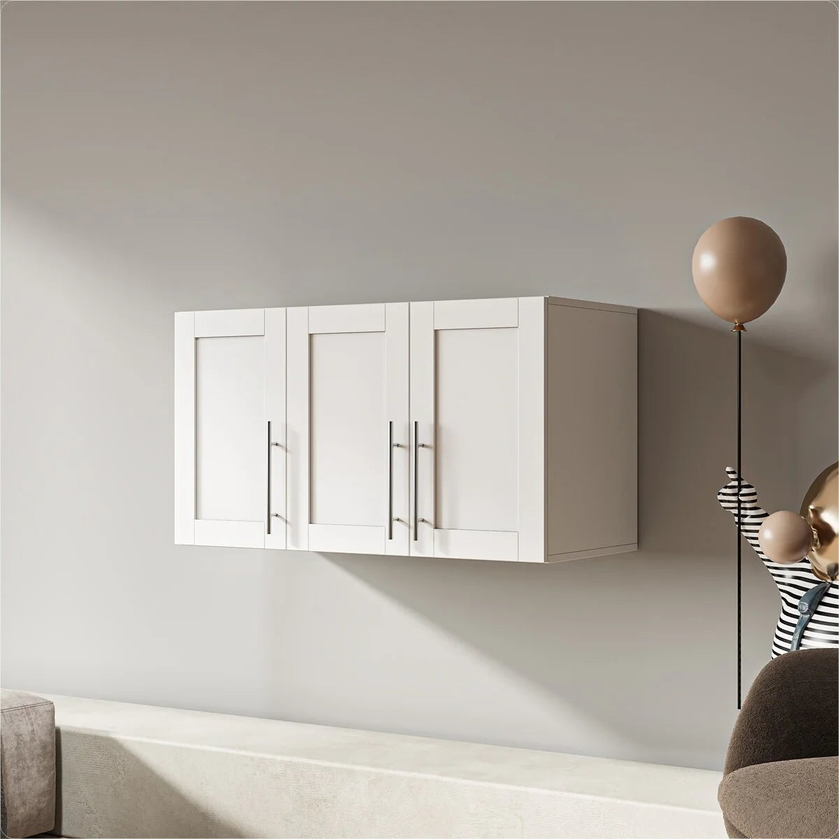 Stackable Wood Wall Mounted Storage Cabinet,White