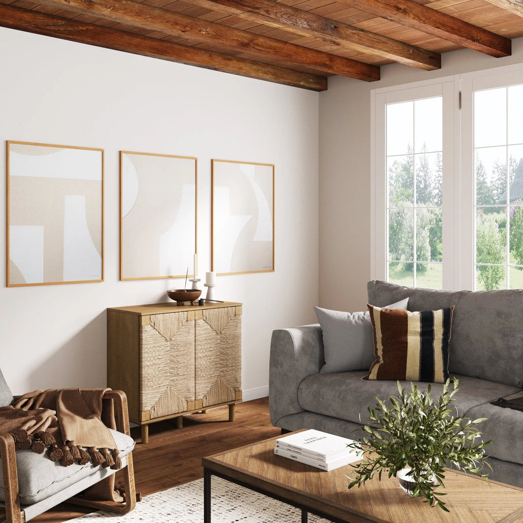 Nathan James Beacon Wood Accent Cabinet with Seagrass Doors and Adjustable Shelf