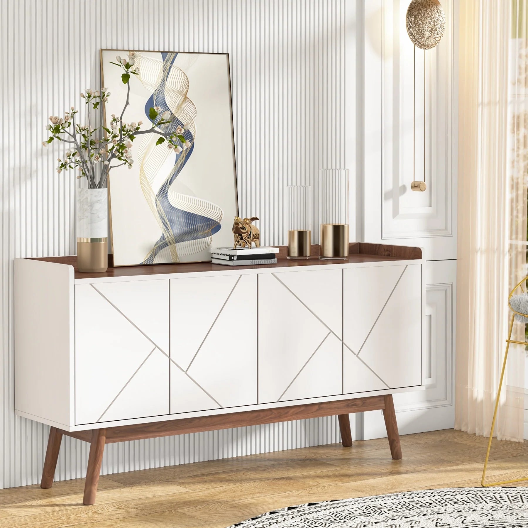 Wooden 4-door Buffet Sideboard with Storage for Kitchen Dining Room - N/A
