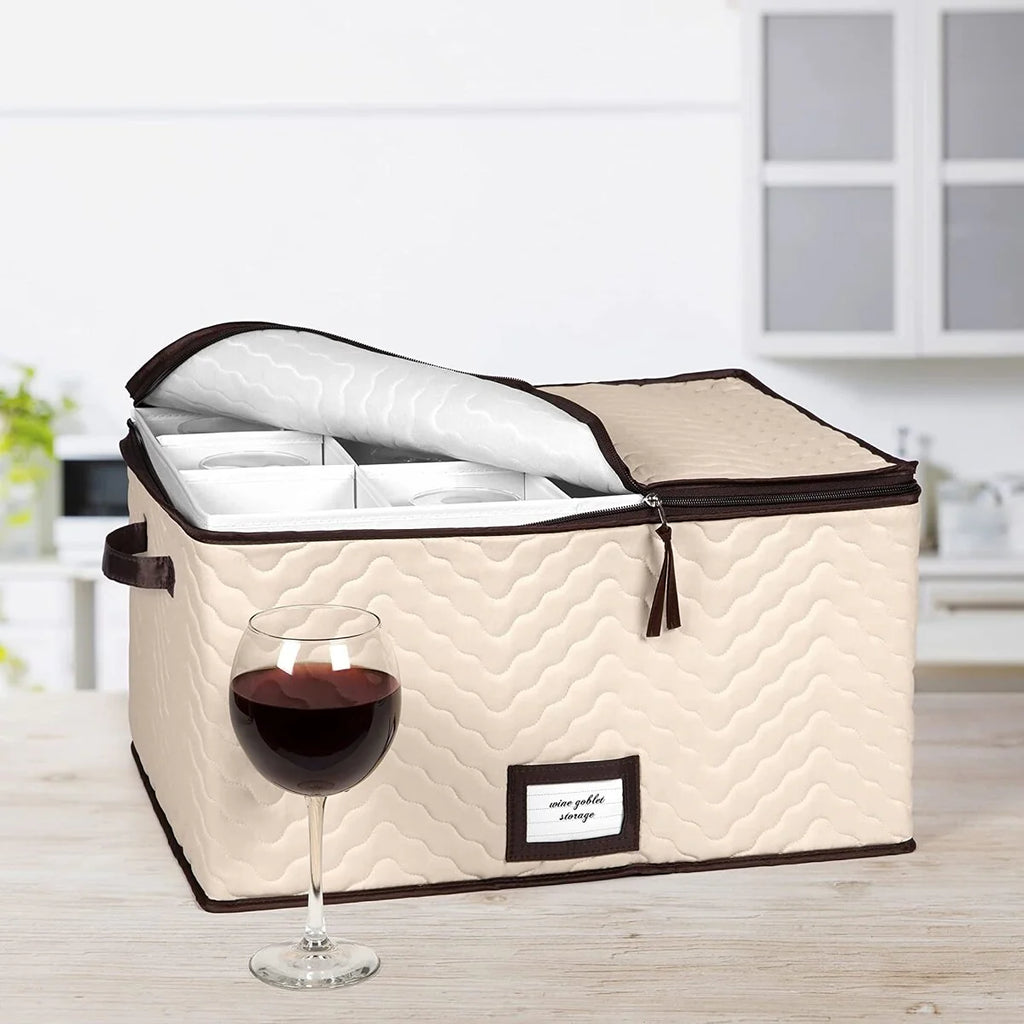 Stemware Storage Case for Wine Glasses - Holds 12 Glasses -19" x 9.5" x 14"