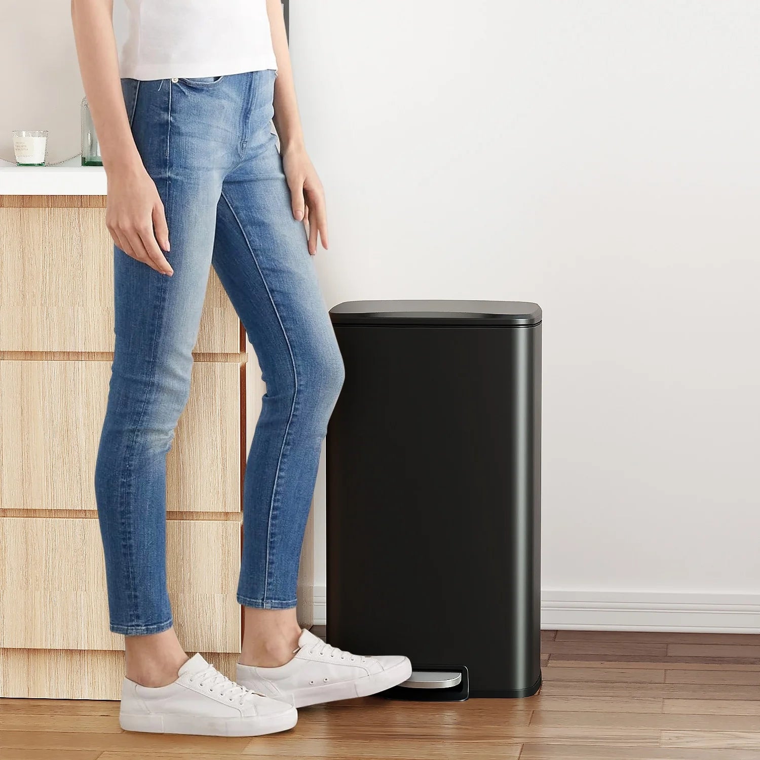 Innovaze 8 Gal./30 Liter Rectangular Matt White step-on Trash Can for kitchen