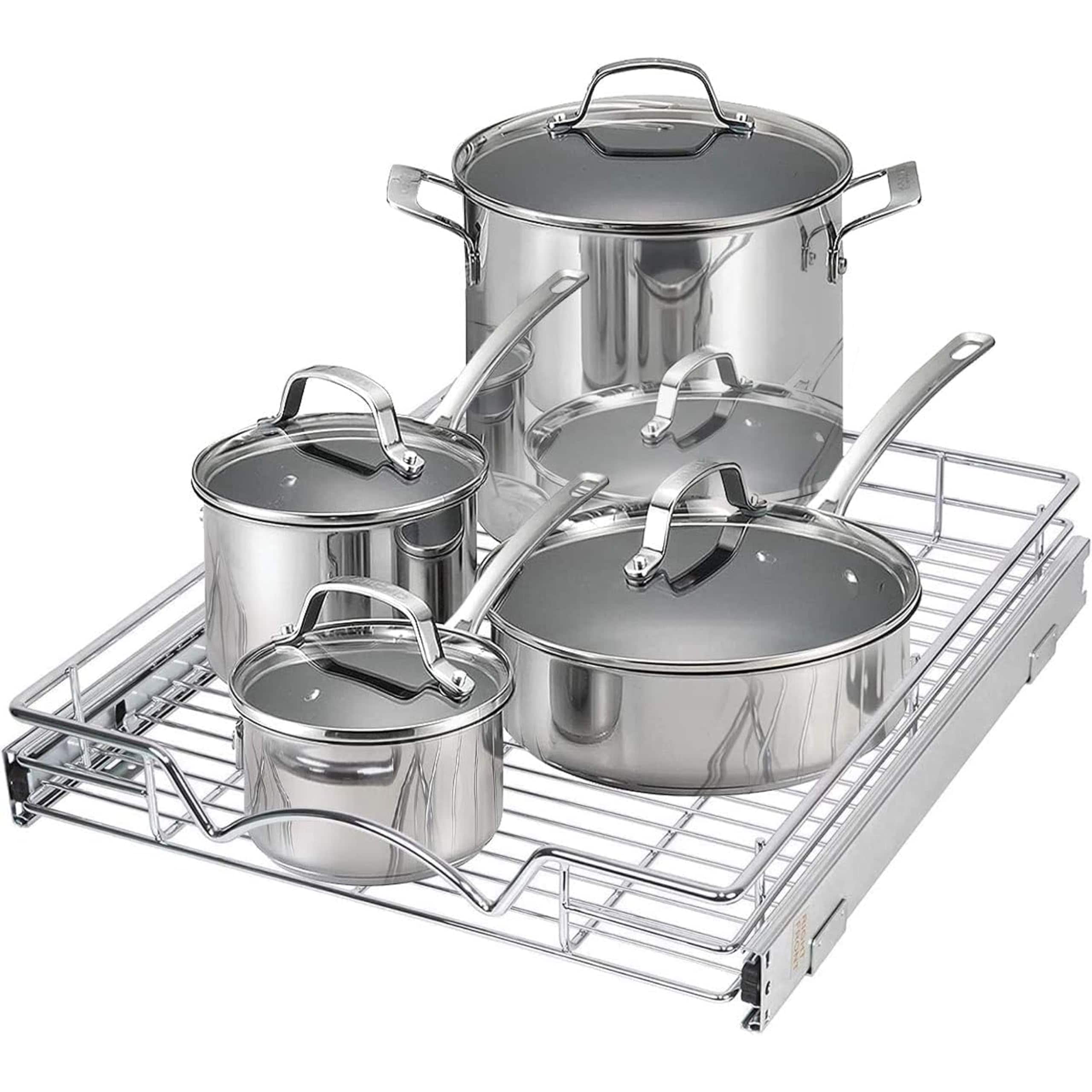 Pull Out Cabinet Drawer Organizer, Heavy Duty- Steel Metal- Chrome Finish