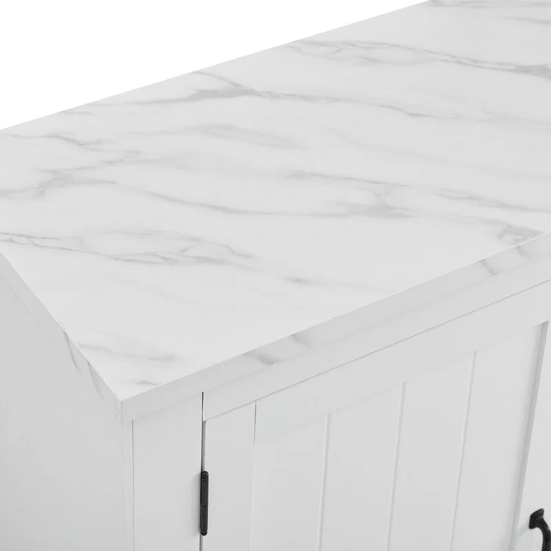 47" Marbling Countertop Buffet Bar Cabinet w/ Glass Holders