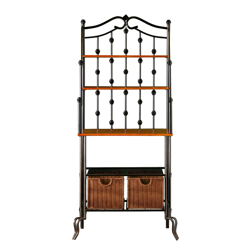 SEI Furniture Docherty Black Baker's Rack with Rattan Baskets