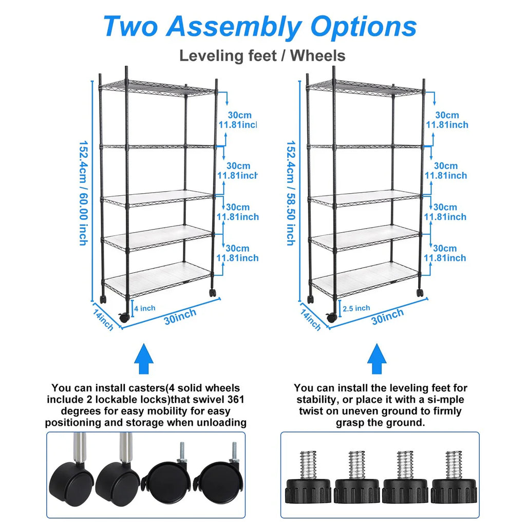 5 Tier Wire Shelving Unit, Heavy Duty Metal Large Storage Shelves Height Adjustable for Garage Kitchen Office