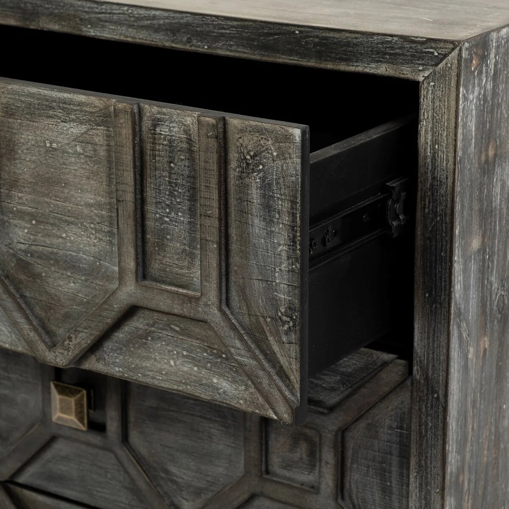 Genevieve I Gray Fir Veneer w/ Iron Frame & 3 Drawer Accent Cabinet - 39.0L x 15.7W x 30.9H