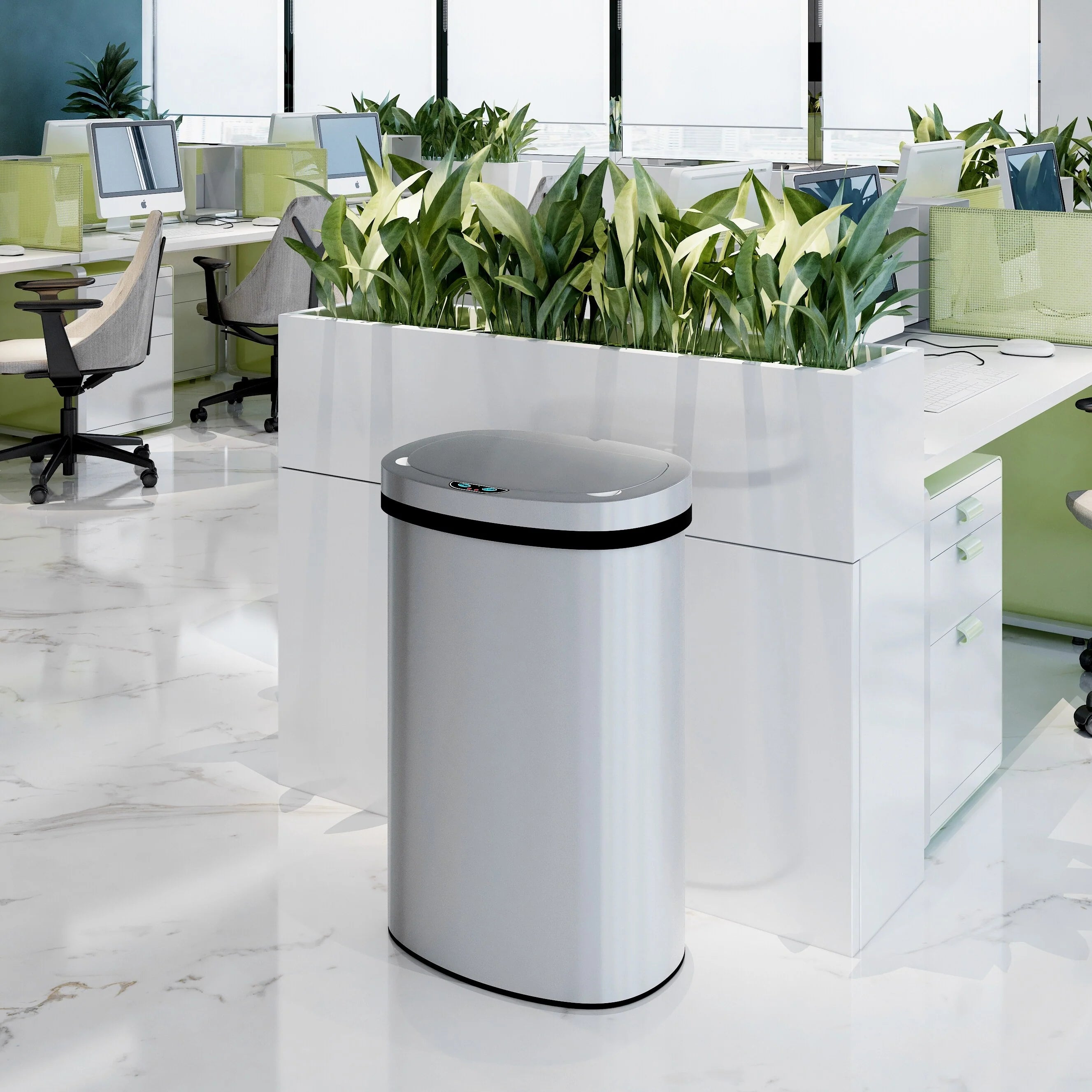 Innovaze 15.6 Gal./60 Liter Stainless Steel Oval Motion Sensor Trash Can for Kitchen