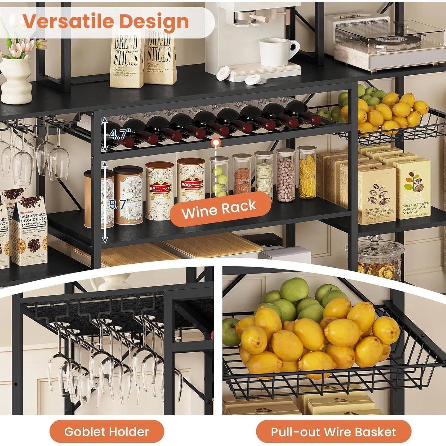 Bakers Rack Coffee Bar Wine Rack Storage Shelves