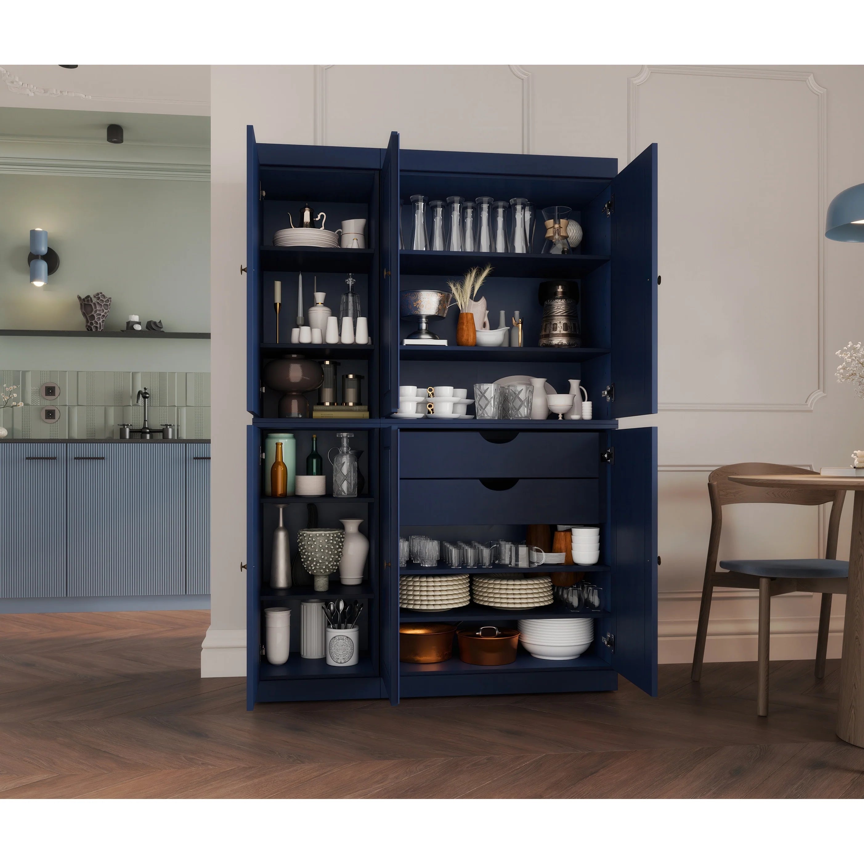 Palace Imports 100% Solid Wood China Pantry with Glass or Solid Wood Doors and 2-Drawers - 48.5" x 71.5"